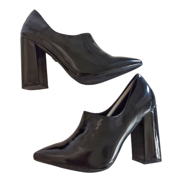 ASOS Daisy Street Black Vamp Pumps Size 7 Faux Patent Leather Block Heel Costume - Picture 4 of 12